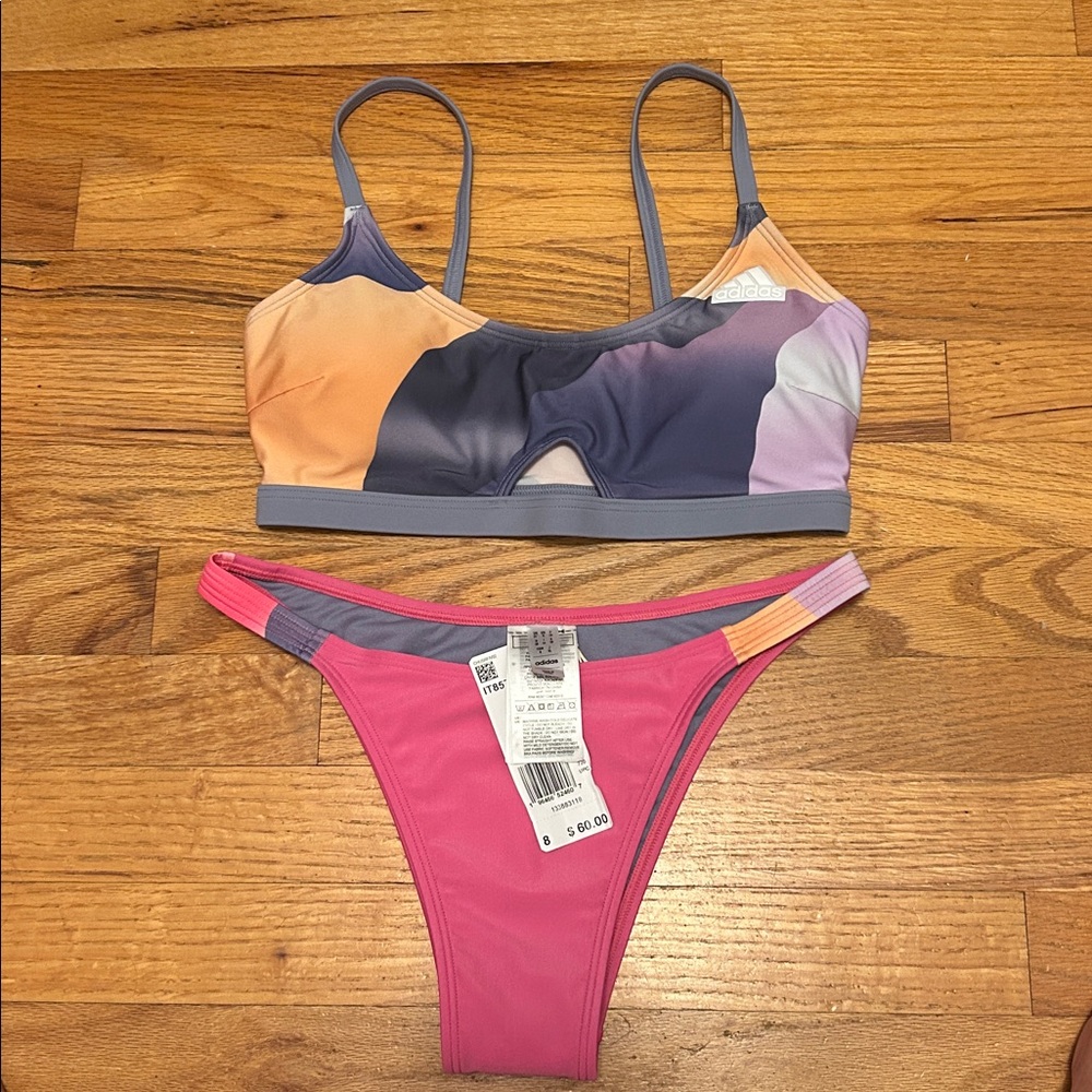 NWT Adidas City Escape Women's Camo Bikini Set IT8574 SZ 8 Silver/Violet